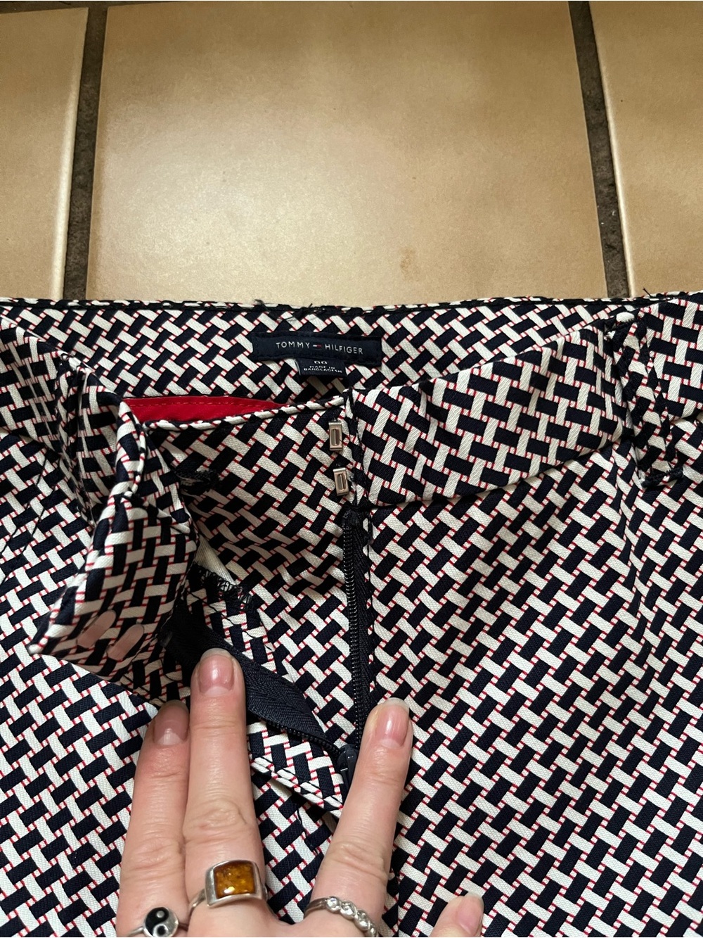 Tommy Hilfiger Black and White Geometric Print Pants